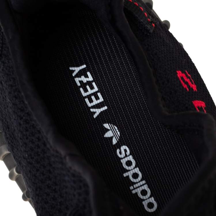 Pre Owned Yeezy x Adidas Core Black/Red Cotton Knit Boost 350 V2 Sneakers Size 47.5