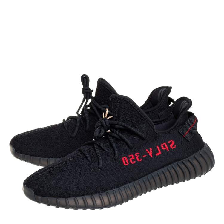 Pre Owned Yeezy x Adidas Core Black/Red Cotton Knit Boost 350 V2 Sneakers Size 47.5