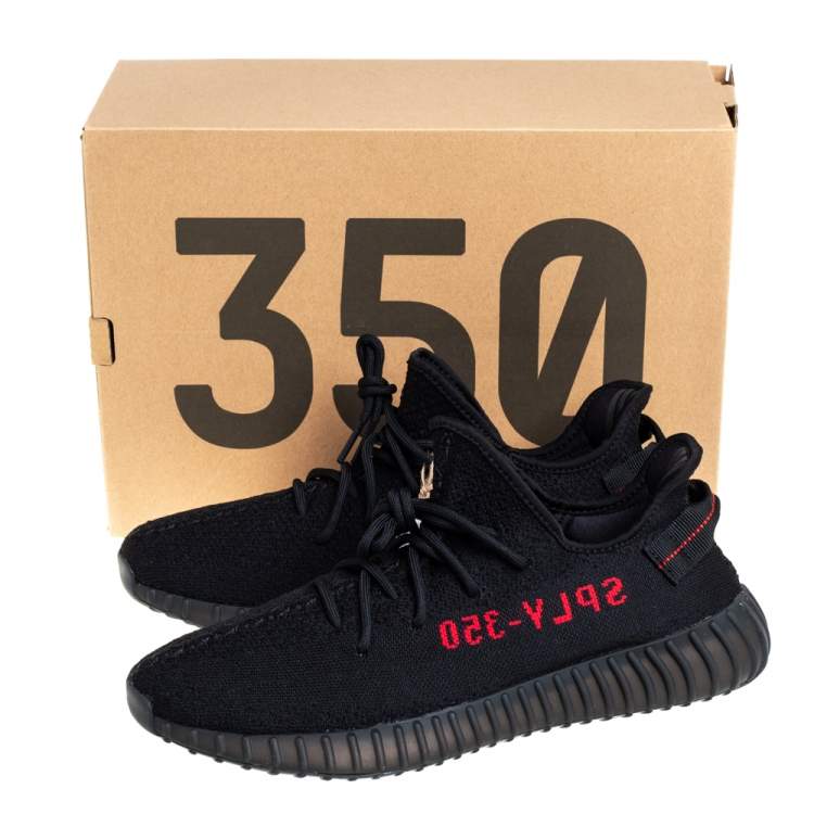 Pre Owned Yeezy x Adidas Core Black/Red Cotton Knit Boost 350 V2 Sneakers Size 47.5
