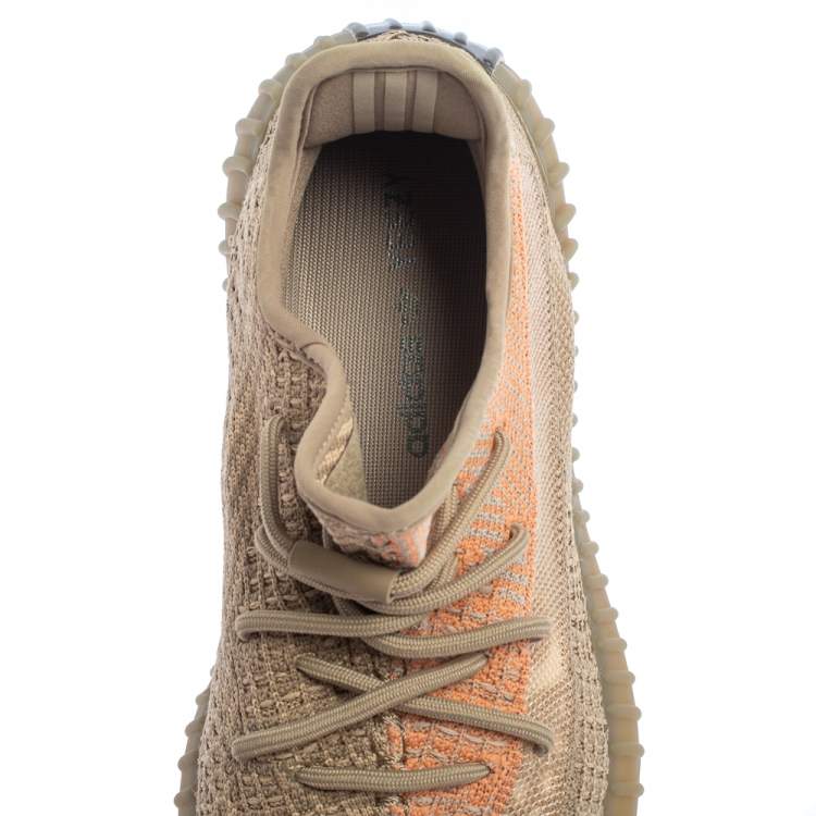 Pre Owned Yeezy x Adidas Brown Knit Fabric Boost 350 V2 Sand Taupe Sneakers Size 42 2/3