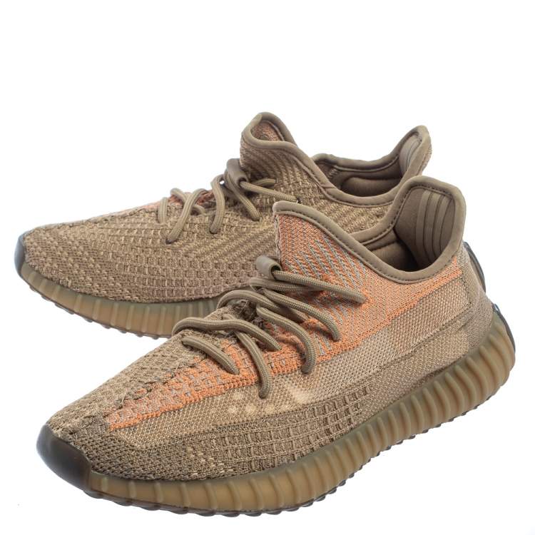 Pre Owned Yeezy x Adidas Brown Knit Fabric Boost 350 V2 Sand Taupe Sneakers Size 42 2/3