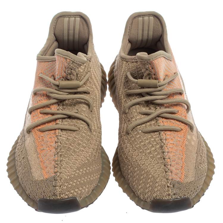 Pre Owned Yeezy x Adidas Brown Knit Fabric Boost 350 V2 Sand Taupe Sneakers Size 42 2/3