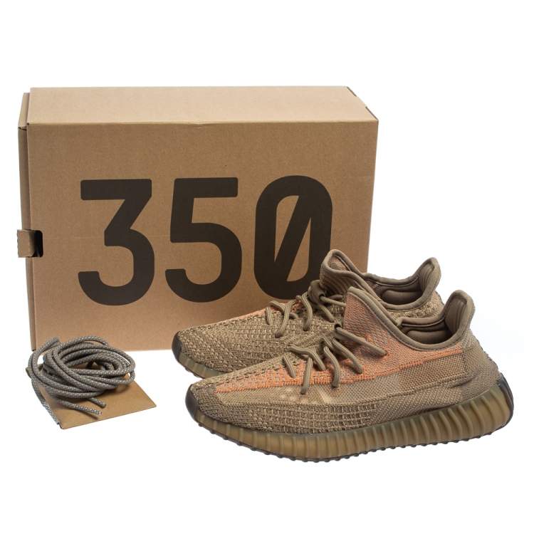Pre Owned Yeezy x Adidas Brown Knit Fabric Boost 350 V2 Sand Taupe Sneakers Size 42 2/3
