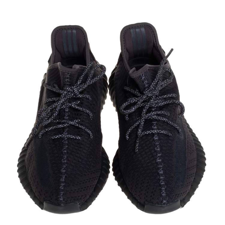 Pre Owned Yeezy x adidas Black Cotton Knit Boost 350 V2 Black Non-Reflective Sneakers Size 44 2/3