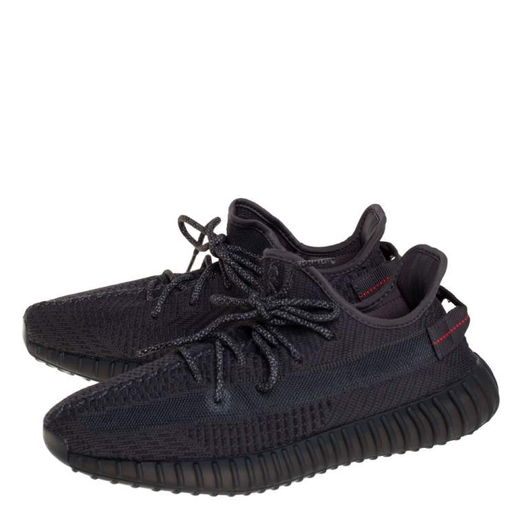 Pre Owned Yeezy x adidas Black Cotton Knit Boost 350 V2 Black Non-Reflective Sneakers Size 44 2/3