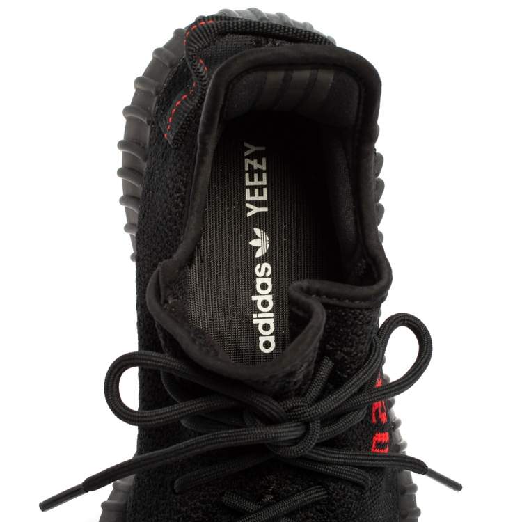 Pre Owned Yeezy x Adidas Boost 350 V2 Black/Red Cotton Knit Lace Up Sneakers Size 42.5