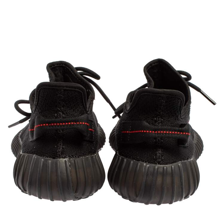 Pre Owned Yeezy x Adidas Boost 350 V2 Black/Red Cotton Knit Lace Up Sneakers Size 42.5