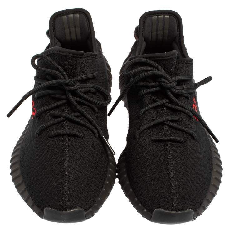 Pre Owned Yeezy x Adidas Boost 350 V2 Black/Red Cotton Knit Lace Up Sneakers Size 42.5