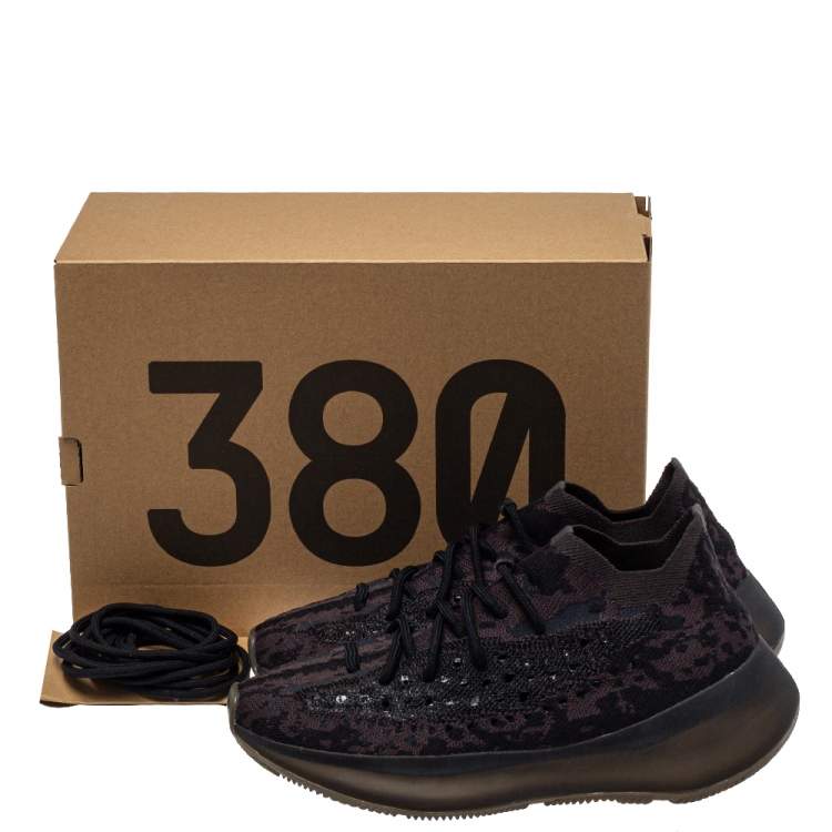 Pre Owned Yeezy x adidas Black/Grey Knit Fabric Boost 380 Onyx Sneakers Size 42 2/3