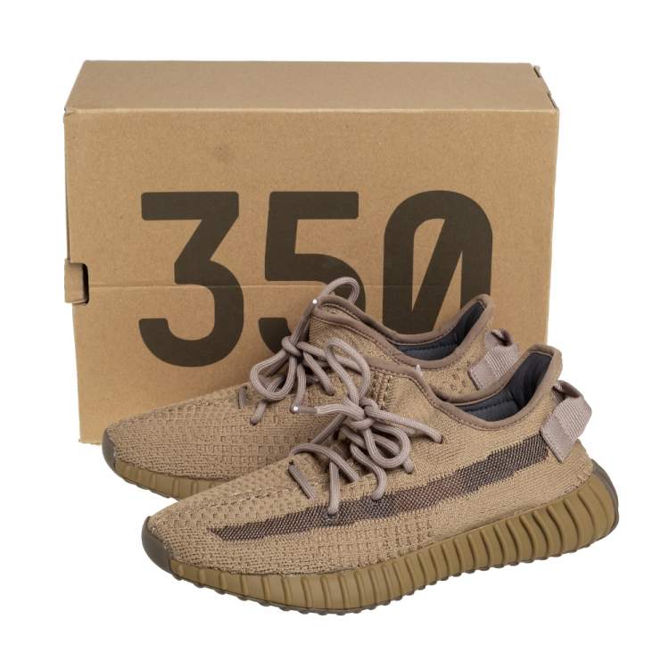 Pre Owned Yeezy x adidas Brown Knit Fabric Boost 350 V2 Earth Sneakers Size 38 2/3