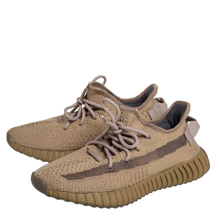 Pre Owned Yeezy x adidas Brown Knit Fabric Boost 350 V2 Earth Sneakers Size 38 2/3