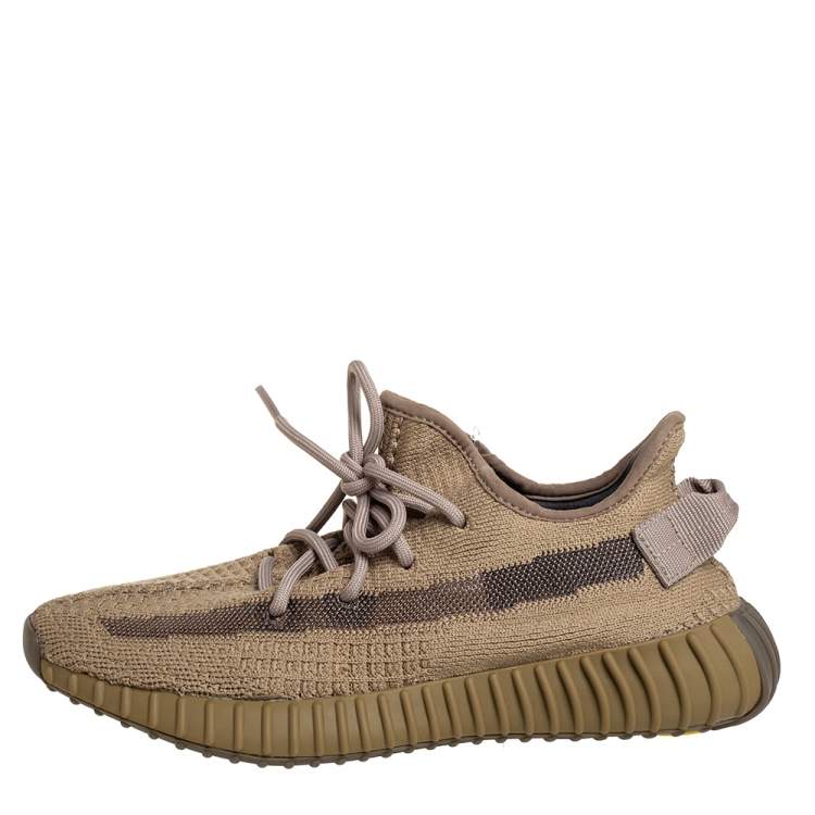 Pre Owned Yeezy x adidas Brown Knit Fabric Boost 350 V2 Earth Sneakers Size 38 2/3