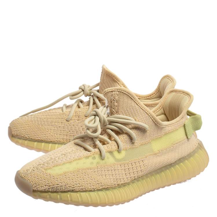 Pre Owned Yeezy Flax Cotton Knit Boost 350 V2 Sneakers Size 42 2/3