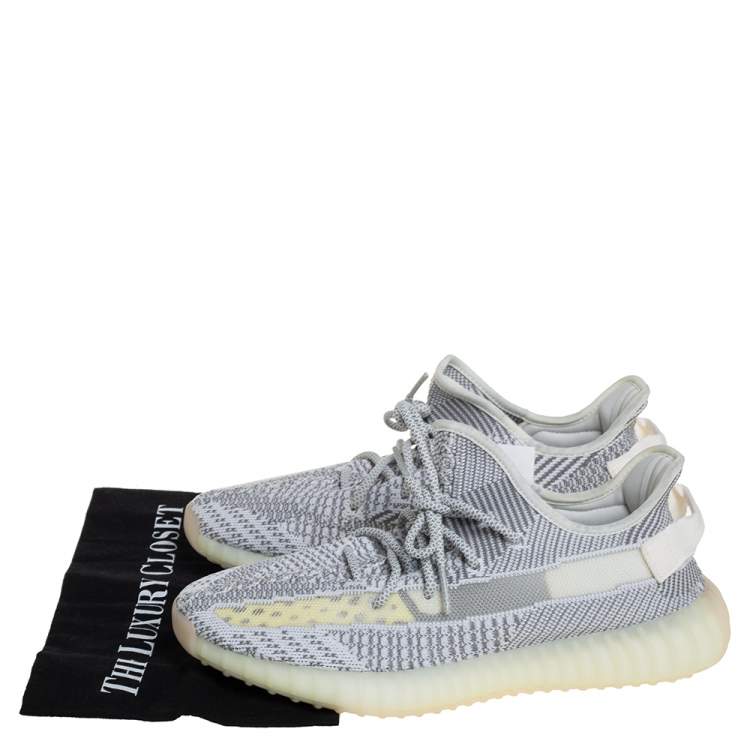 Pre Owned Yeezy x adidas White/Grey Knit Fabric Boost 350 V2 Static Non Reflective Sneakers Size 44 2/3