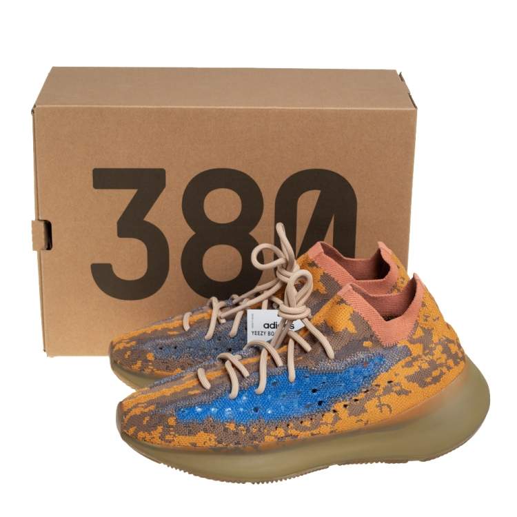 Pre Owned Yeezy x adidas Multicolor Knit Fabric Boost 380 Oat Sneakers Size 44