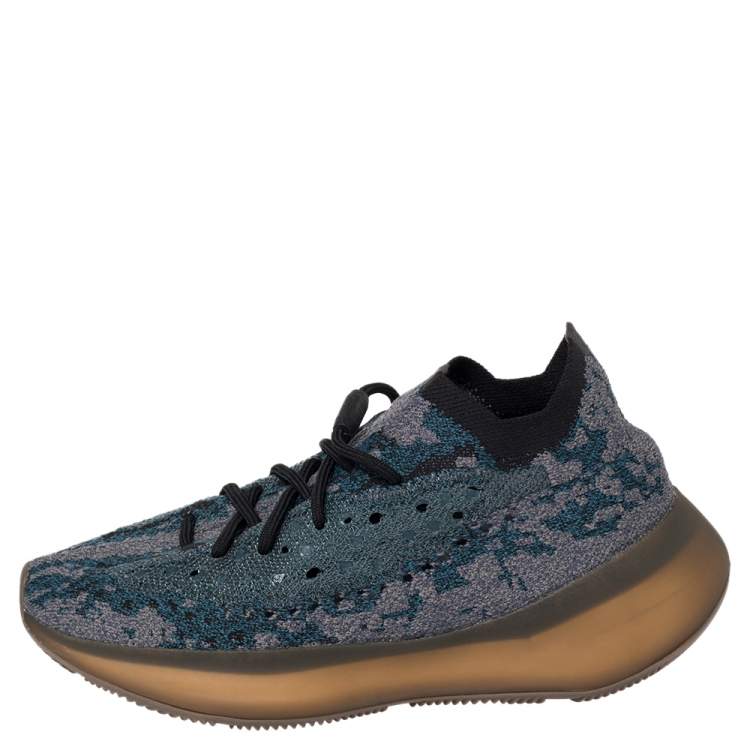 Pre Owned Yeezy x adidas Blue/Grey Knit Fabric Boost 380 Covellite Low Top Sneakers Size 41 1/3