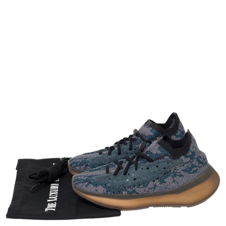 Pre Owned Yeezy x adidas Blue/Grey Knit Fabric Boost 380 Covellite Low Top Sneakers Size 41 1/3