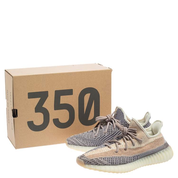 Pre Owned Yeezy x adidas Multicolor Knit Fabric Boost 350 V2 Ash Pearl Sneakers Size 44 2/3