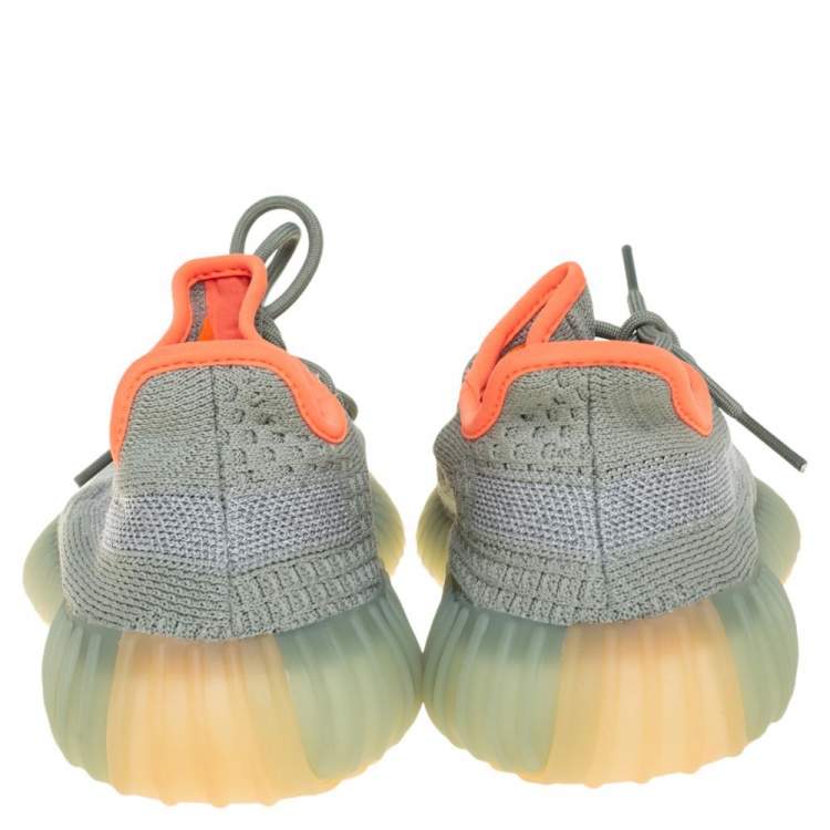 Pre Owned Yeezy x Adidas Green/Grey Knit Fabric Boost 350 V2 Desert Sage Reflective Sneakers Size 38.5