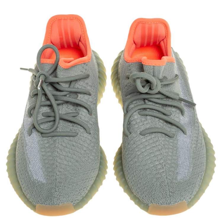 Pre Owned Yeezy x Adidas Green/Grey Knit Fabric Boost 350 V2 Desert Sage Reflective Sneakers Size 38.5