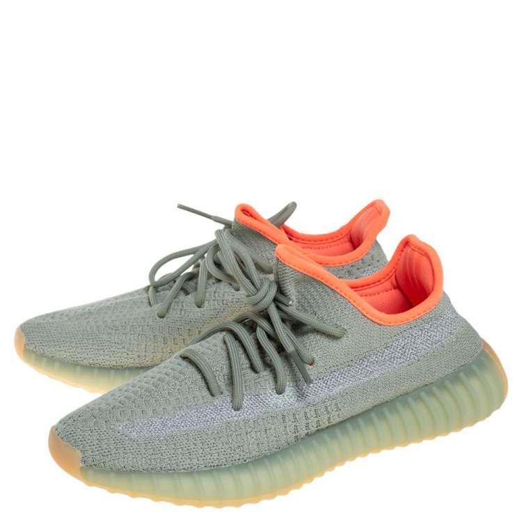 Pre Owned Yeezy x Adidas Green/Grey Knit Fabric Boost 350 V2 Desert Sage Reflective Sneakers Size 38.5