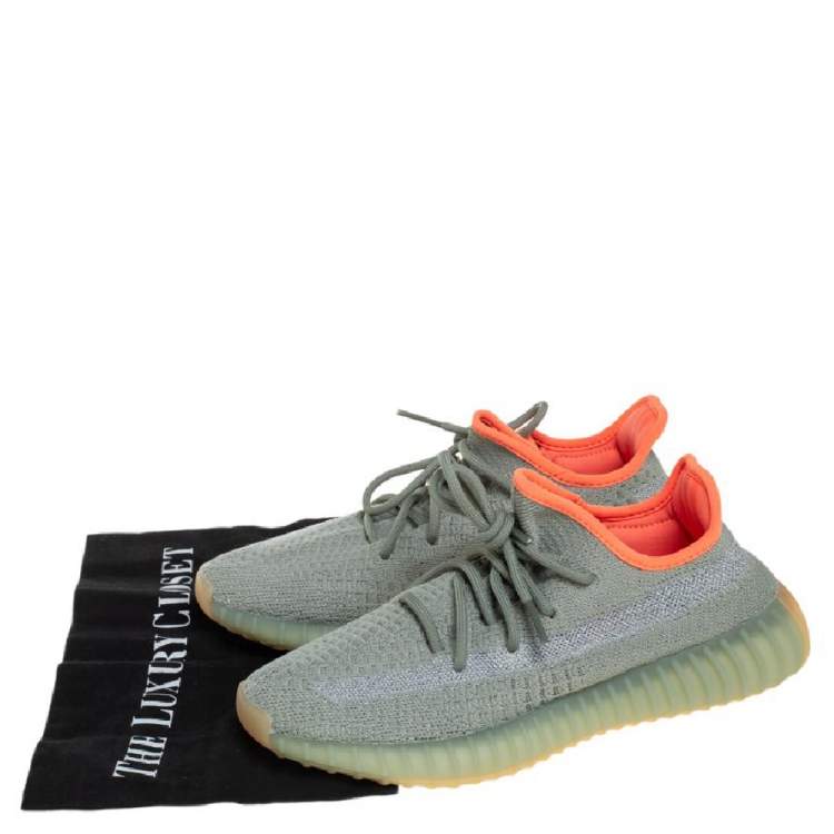 Pre Owned Yeezy x Adidas Green/Grey Knit Fabric Boost 350 V2 Desert Sage Reflective Sneakers Size 38.5