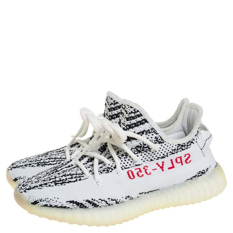 Pre Owned Yeezy x adidas White/Black Knit Fabric Boost 350 V2 Zebra Low Top Sneakers Size 40