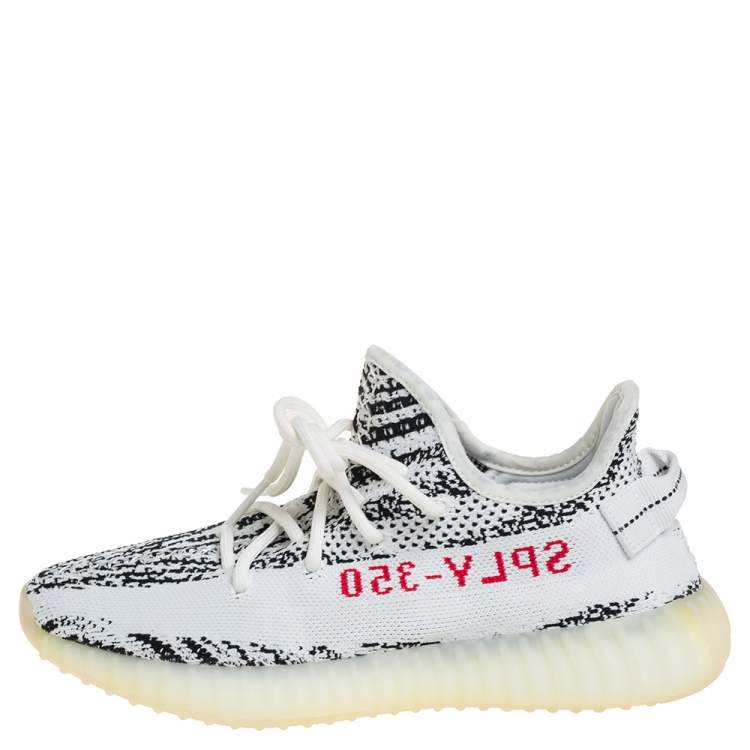 Pre Owned Yeezy x adidas White/Black Knit Fabric Boost 350 V2 Zebra Low Top Sneakers Size 40