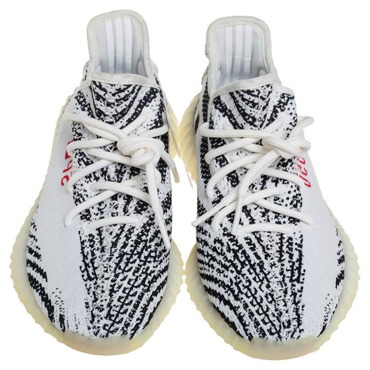 Pre Owned Yeezy x adidas White/Black Knit Fabric Boost 350 V2 Zebra Low Top Sneakers Size 40