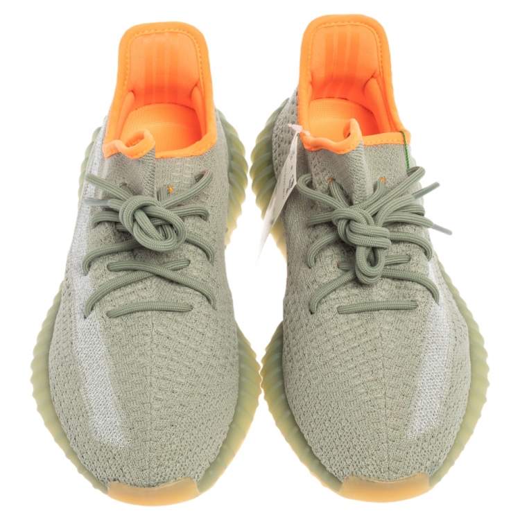 Pre Owned Yeezy x adidas Grey Knit Fabric Boost 350 V2 Desert Sage Sneakers Size 42 2/3