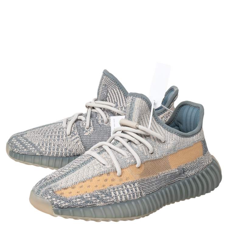 Pre Owned Yeezy x adidas Grey/Beige Knit Fabric Boost 350 V2 Israfil Low Top Sneakers Size 40 2/3
