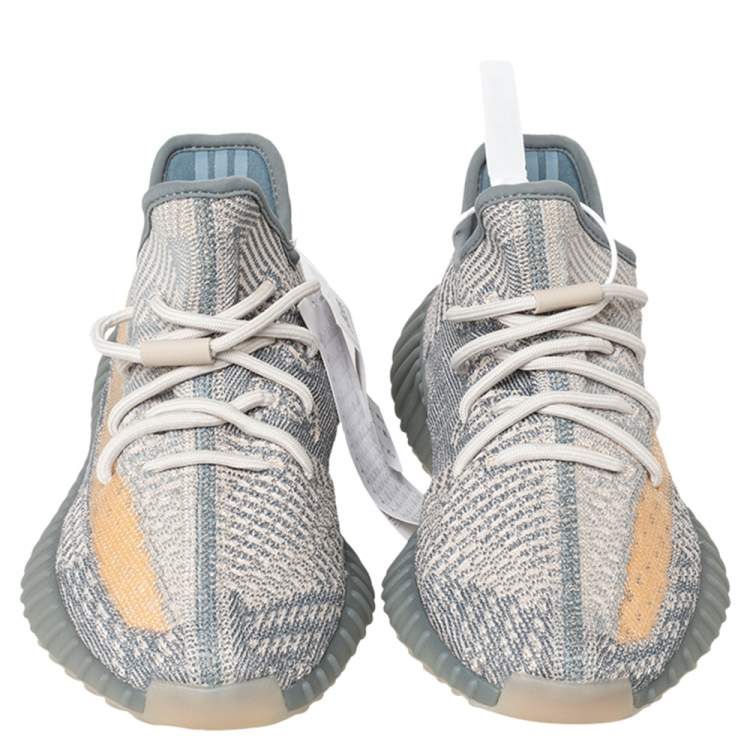 Pre Owned Yeezy x adidas Grey/Beige Knit Fabric Boost 350 V2 Israfil Low Top Sneakers Size 40 2/3