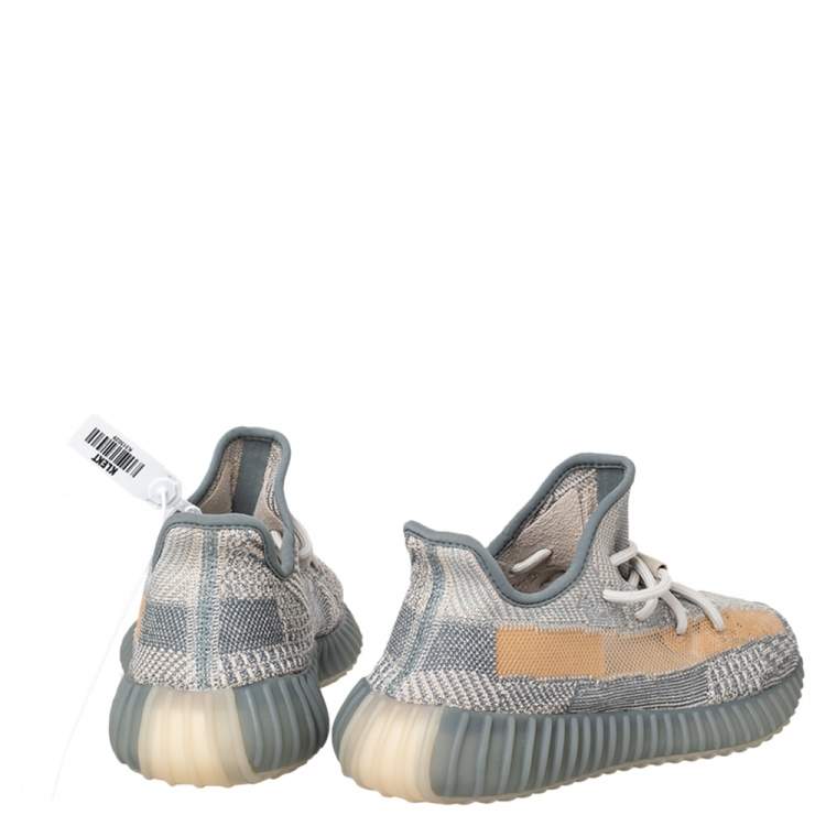 Pre Owned Yeezy x adidas Grey/Beige Knit Fabric Boost 350 V2 Israfil Low Top Sneakers Size 40 2/3