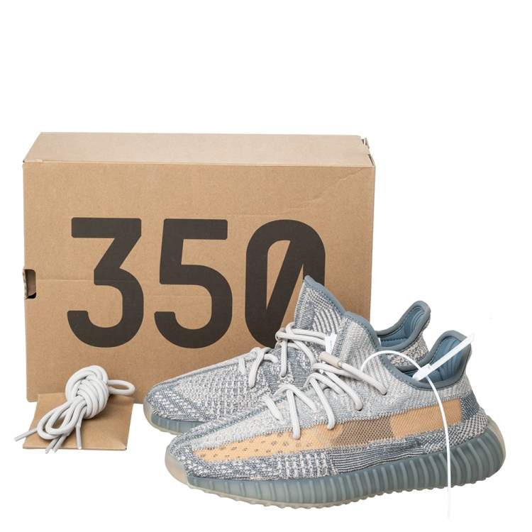 Pre Owned Yeezy x adidas Grey/Beige Knit Fabric Boost 350 V2 Israfil Low Top Sneakers Size 40 2/3