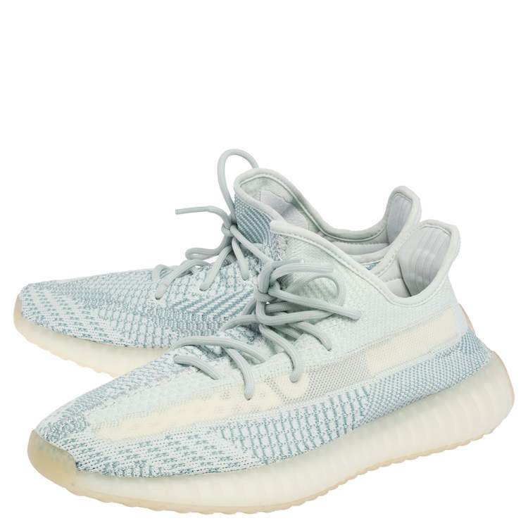 مملوكة مسبقًا Yeezy x Adidas White/Blue Knit Fabric Boost 350 V2 Cloud White Sneakers Size 44 2/3