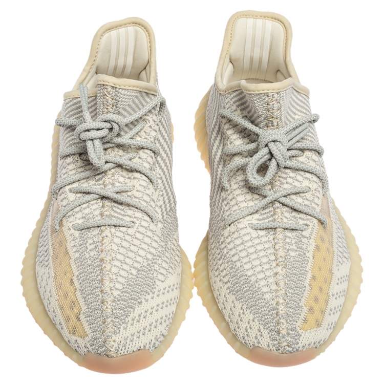 Pre Owned Yeezy x Adidas Grey/Cream Knit Fabric Boost 350 V2 Lundmark Sneakers Size 44