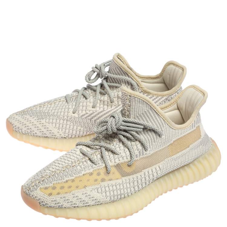 Pre Owned Yeezy x Adidas Grey/Cream Knit Fabric Boost 350 V2 Lundmark Sneakers Size 44