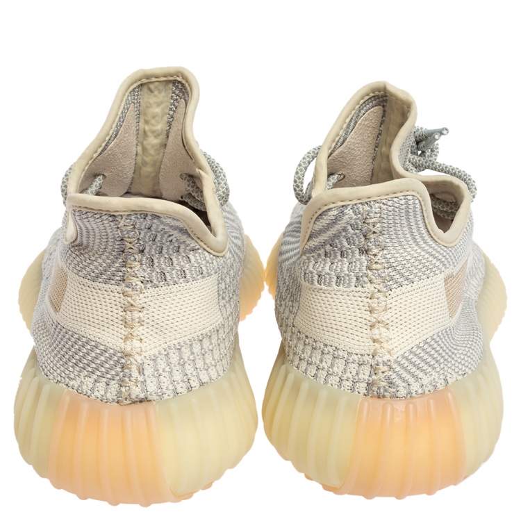 Pre Owned Yeezy x Adidas Grey/Cream Knit Fabric Boost 350 V2 Lundmark Sneakers Size 44