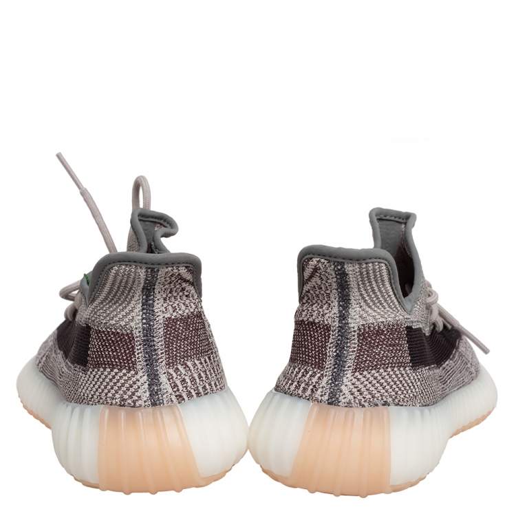 Pre Owned Yeezy x Adidas Grey/Brown Knit Fabric Boost 350 V2 Zyon Sneakers Size 43 1/3