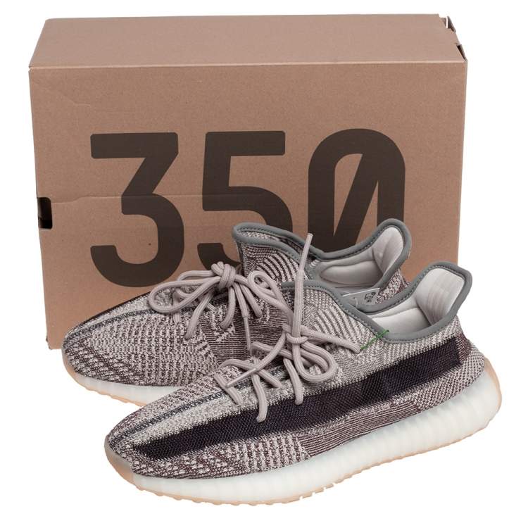 Pre Owned Yeezy x Adidas Grey/Brown Knit Fabric Boost 350 V2 Zyon Sneakers Size 43 1/3