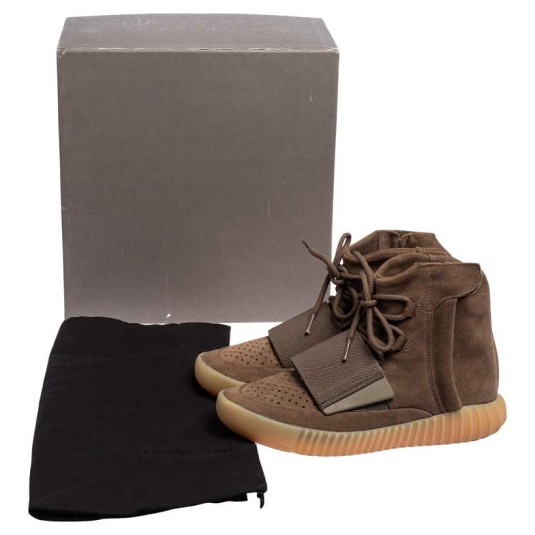 Pre Owned Yeezy x Adidas Boost 750 Brown Suede Glow In The Dark High Top Sneakers Size 38 2/3