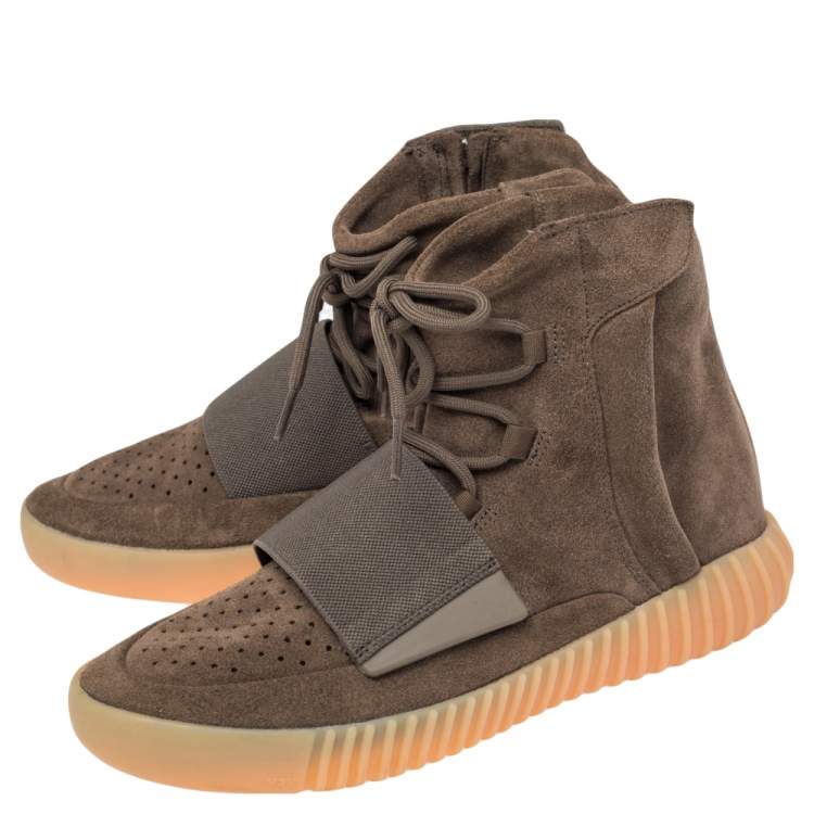 Pre Owned Adidas Yeezy Boost 750 Light Brown Suede Gum High Top Sneakers Size 42.5