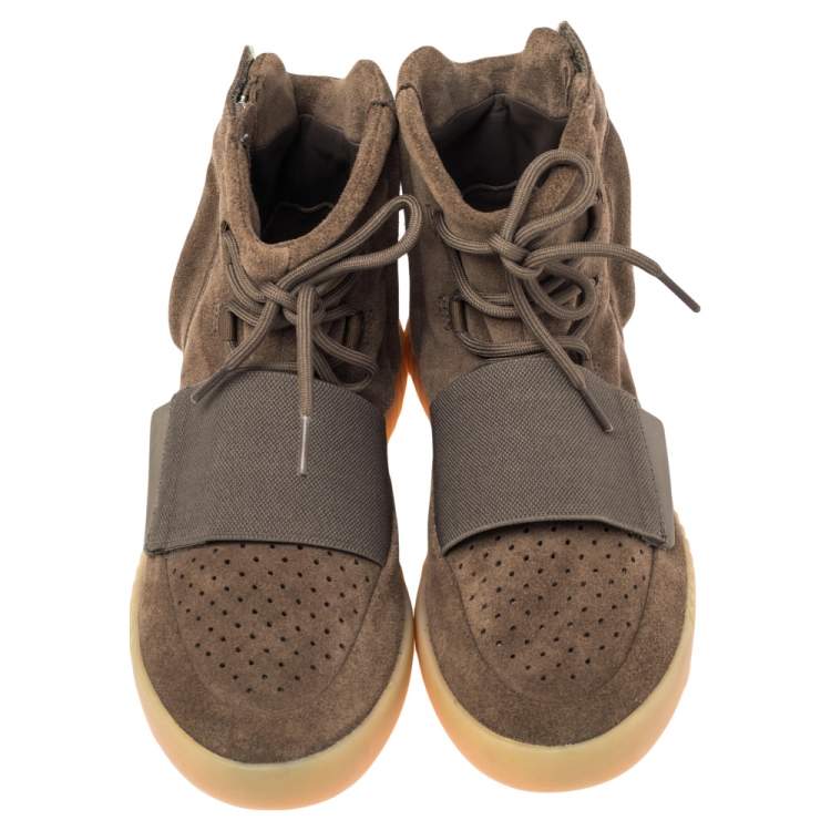 Pre Owned Adidas Yeezy Boost 750 Light Brown Suede Gum High Top Sneakers Size 42.5