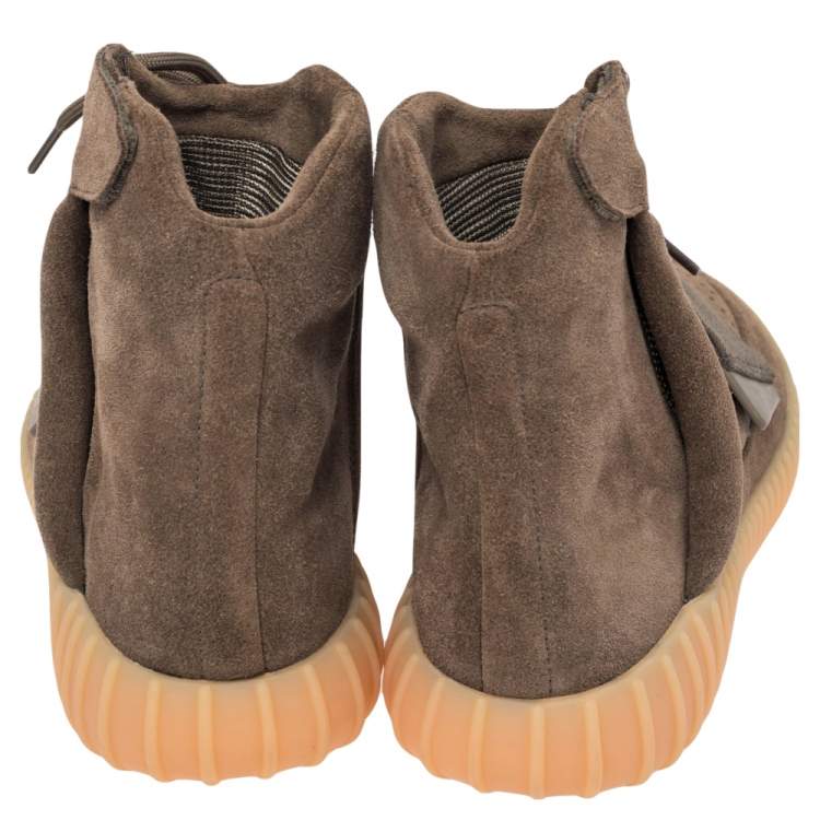 Pre Owned Adidas Yeezy Boost 750 Light Brown Suede Gum High Top Sneakers Size 42.5
