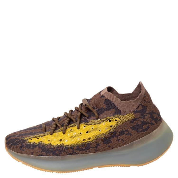 Pre Owned Yeezy x adidas Brown/Yellow Knit Fabric Boost 380 LMNTE Sneakers Size 46