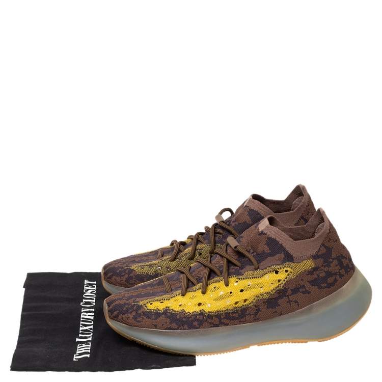 Pre Owned Yeezy x adidas Brown/Yellow Knit Fabric Boost 380 LMNTE Sneakers Size 46