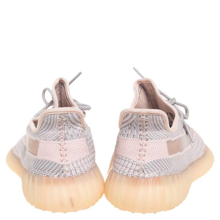 Pre Owned Yeezy x Adidas Pink/Grey Knit Fabric Boost 350 V2 Synth Non-Reflective Sneakers Size 43 1/3