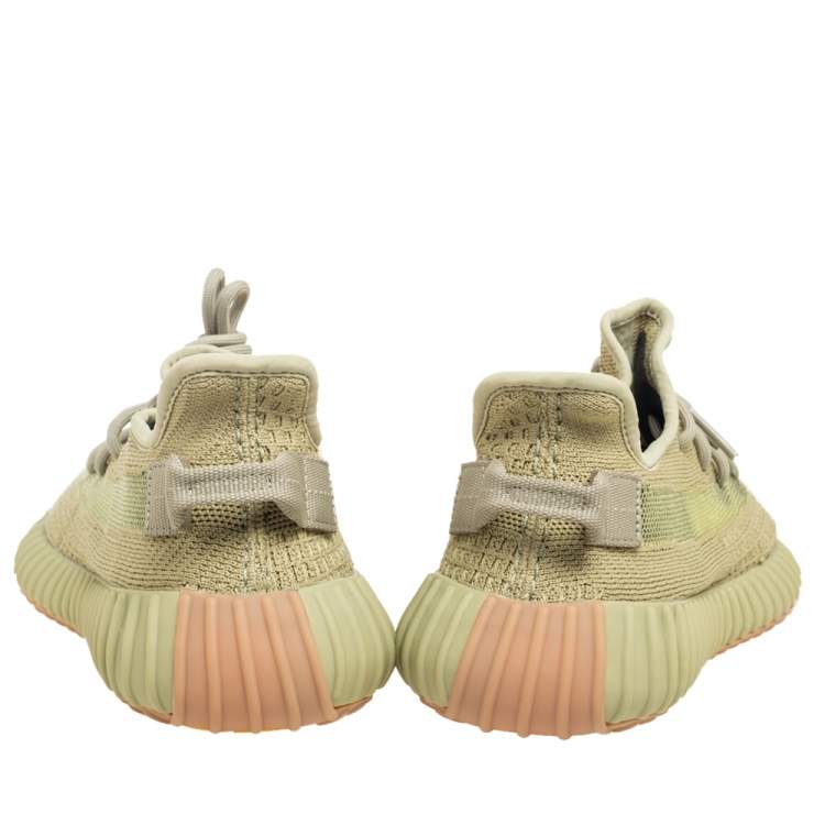 Pre Owned Yeezy x Adidas Green Fabric Boost 350 V2 Sulfur Sneakers Size 40.5