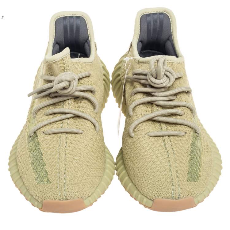 Pre Owned Yeezy x Adidas Green Fabric Boost 350 V2 Sulfur Sneakers Size 40.5