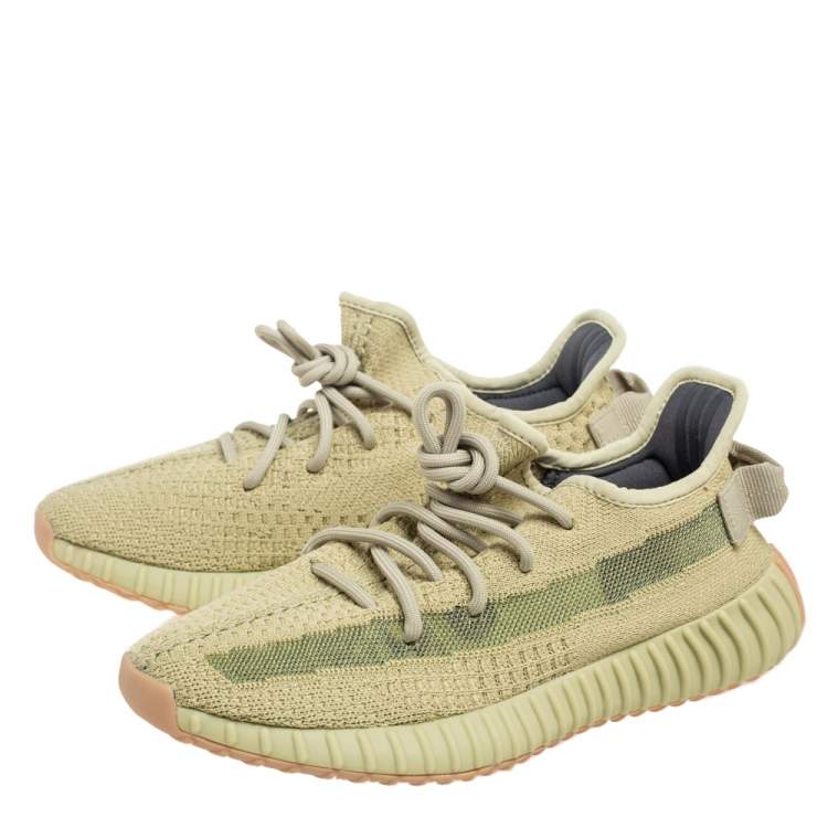 Pre Owned Yeezy x Adidas Green Fabric Boost 350 V2 Sulfur Sneakers Size 40.5